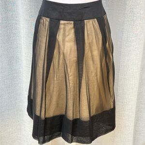 TeenFlo Canada black sheer tan pleated silk organza knee length skirt